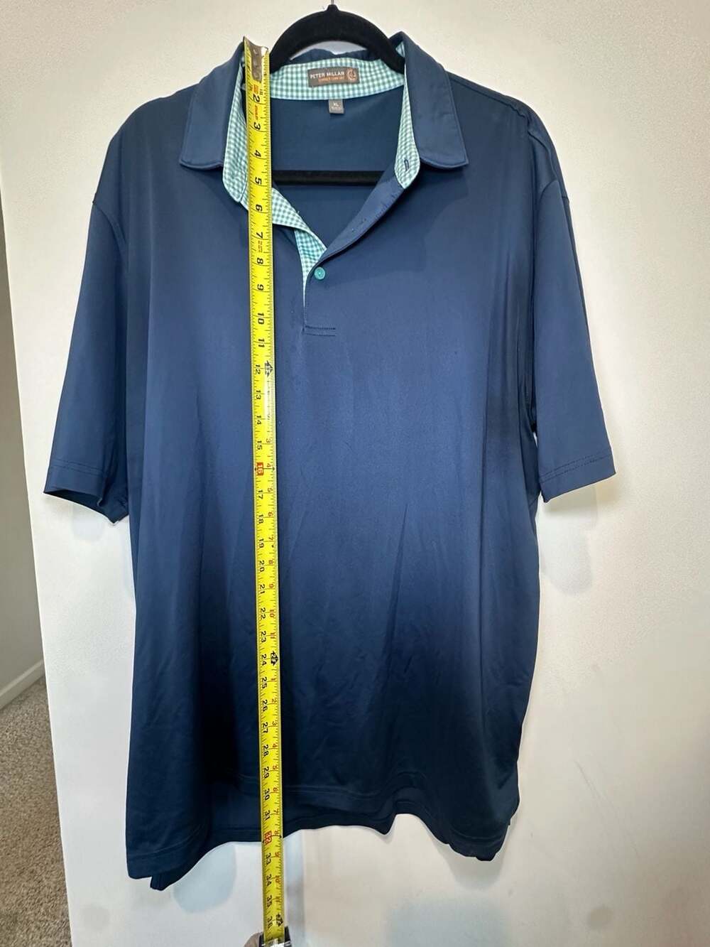 Peter Millar Summer Comfort A4 Performance Golf Polo Navy Blue XL Gingham Collar - Picture 5 of 5